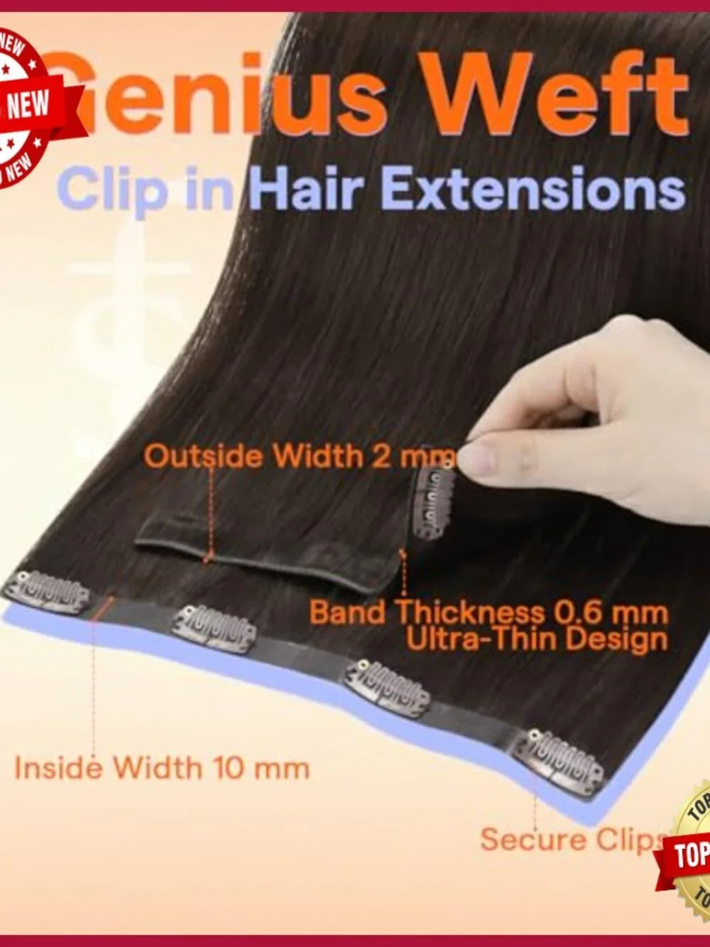 18 Inch Straight Human Hair Extensions, 7 Piece Clip-In Set for Volume